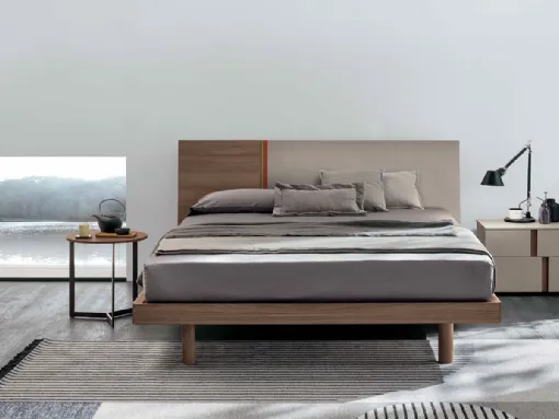 Letto con testiera Ken in materico rovere moka di Tomasella