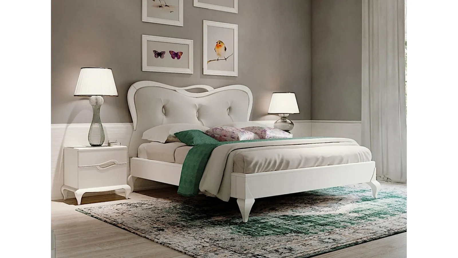 Letto matrimoniale in legno con testiera in tessuto imbottito Touchet di Fasolin