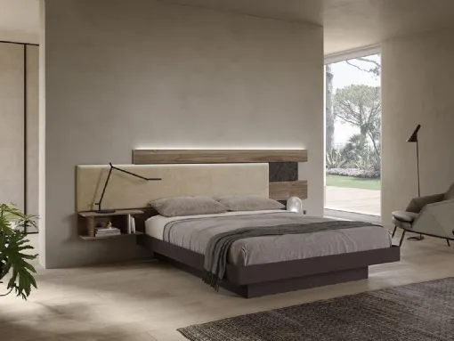 Letto Wall System Dreaming 02 in laccato con testiera in ecopelle e legno di Mobilgam