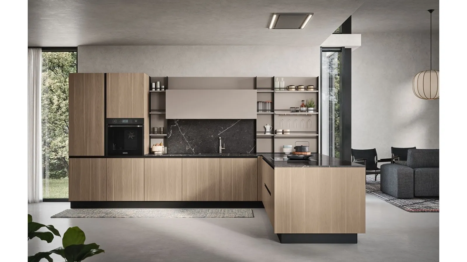 Cucina Moderna con penisola Colibrì Maniglia Presa 01di Forma Cucine